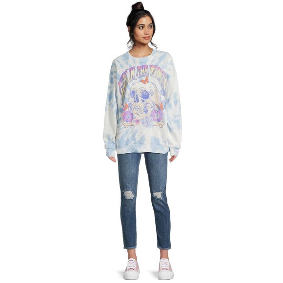 No Boundaries Juniors’ Washed Graphic Sweatshirt, Sizes XS-XXXL-Freshwater Blue - Picture 4 of 5